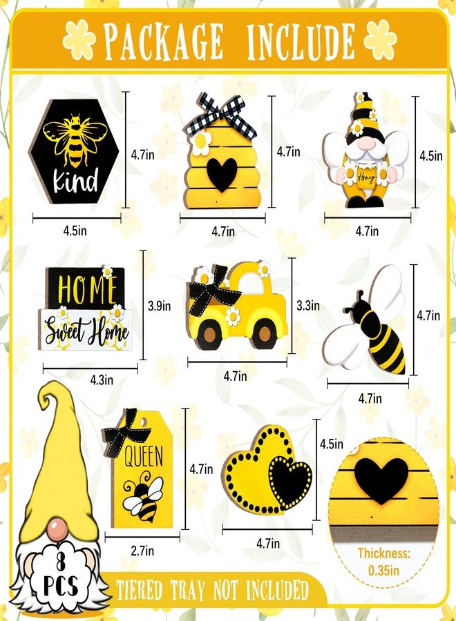 Guoofu Bee Tiered Tray Decor, Spring Summer Farmhouse Tiered Tray Decorations, Decorative Bumble Bee Gnome Hive Honey Truck Wooden Signs, Rustic Home Decor for Table Shelf Mantel Office Holiday Party - Image 3